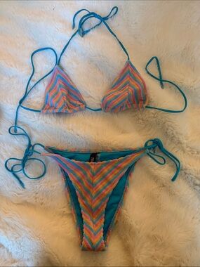 triangl swimwear Blue Multicolor Chevron Terrycloth Triangle Bikini
